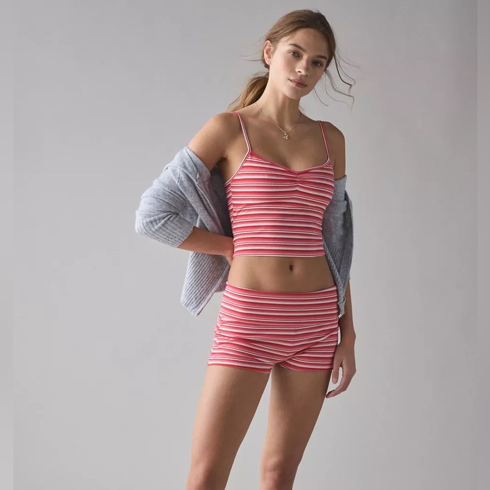 Urban Outfitters Red and Pink Striped Set  - tank top and micro shorts
